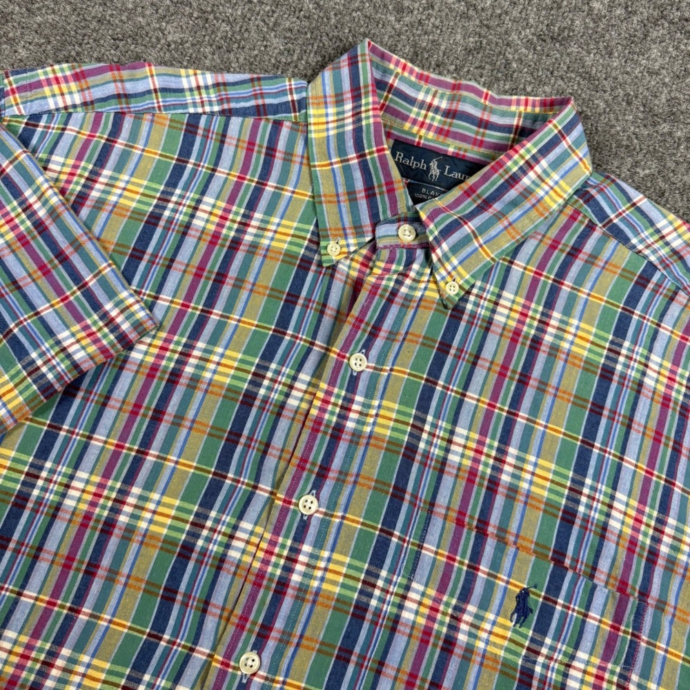 Ralph Lauren Blake Mens Large Short Sleeve Plaid Button Down Shirt Multi Color